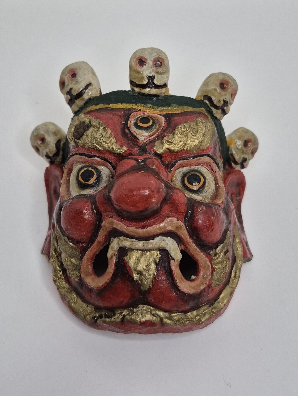 Vintage Tibetan Mahakala Mask Paper Mache Bhairav Himalayan Folk Art Deity 4 in